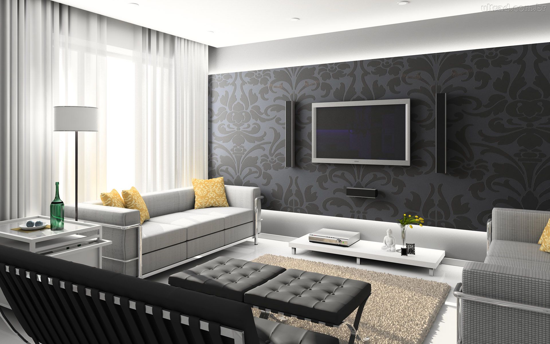 O papel preto confere seriedade e elegância para a sala (Foto: Reprodução)